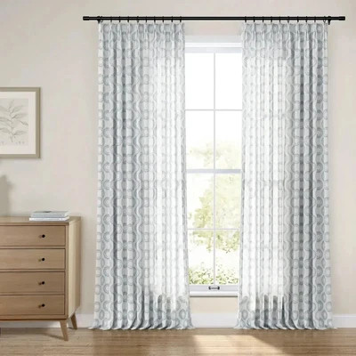 Linnea Linen Cotton Embroidered Curtain Pleated - Indigo L145-20 | TWOPAGES