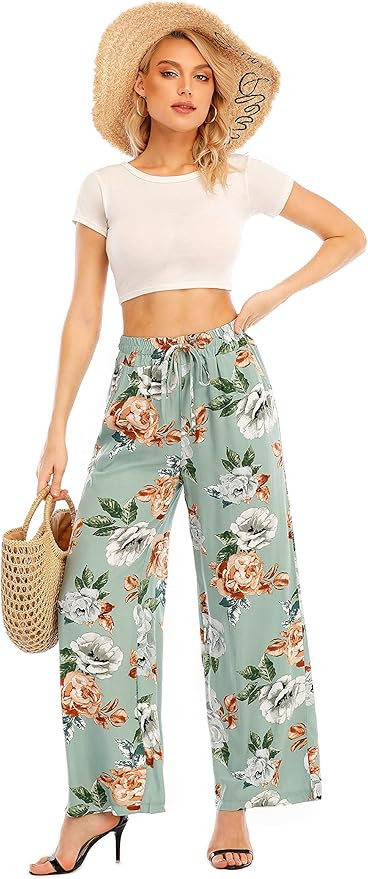 Love Welove Fashion Women's Summer Wide Leg Elastic High Waist Printed Boho Hippie Palazzo Pants ... | Amazon (US)