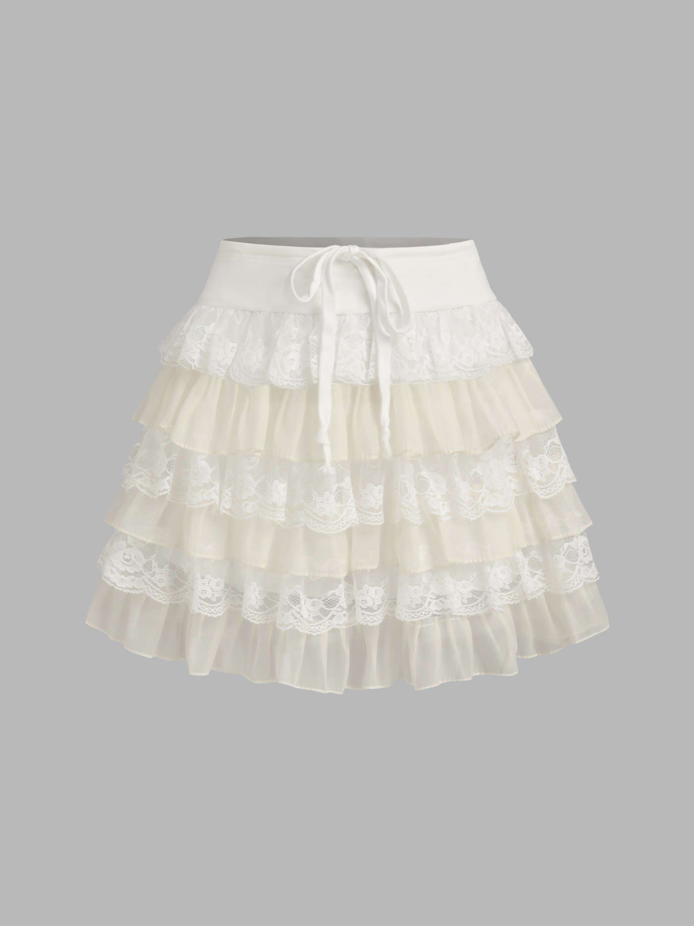 Elastic Waist Knotted Lace Layered Mini Skirt | Cider