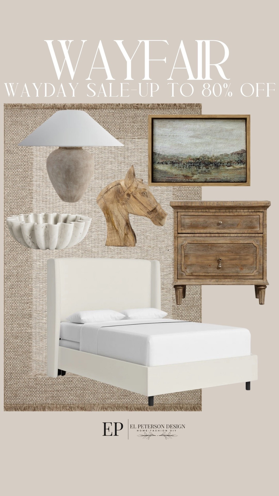 Wayfair WayDay Sale
Up to 80% off
Rug
Table lamp
Upholstered bed
Nighstand
Artwork
Bowl
Wooden horse bust 

#LTKHome