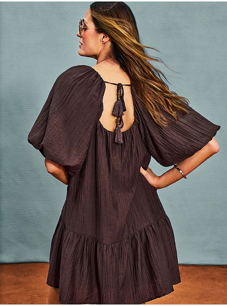 Brown Textured Puff Sleeve Mini Dress | George