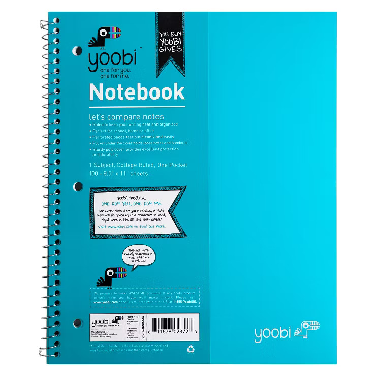 Spiral College Ruled 1 Subject Notebook 100 Sheets - Yoobi™ | Target