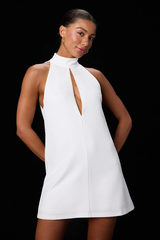 Bex White Mock Neck Shift Mini Dress | Lulus