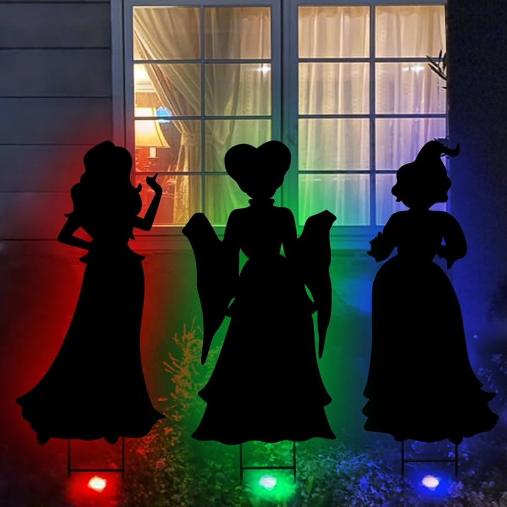 Hocus Pocus Halloween Decorations Outdoor: 3 Extra Large Black Hocus Pocus Witches with LED Puck ... | Amazon (US)