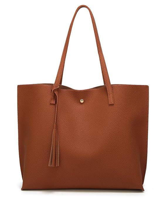 Women's Soft Leather Tote Shoulder Bag from Dreubea, Big Capacity Tassel Handbag | Amazon (US)