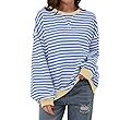 Women Oversized Striped Sweatshirt Long Sleeve Pullover Tops Crewneck Contrast Hem Shirts Vintage... | Amazon (US)