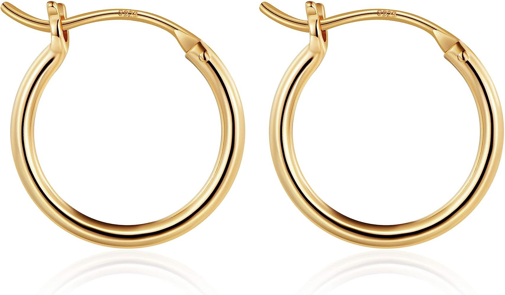 M MOOHAM Gold Hoop Earrings for Women, 14K Real Gold Steling Silver Post Hypoallergenic Hoops Ear... | Amazon (US)