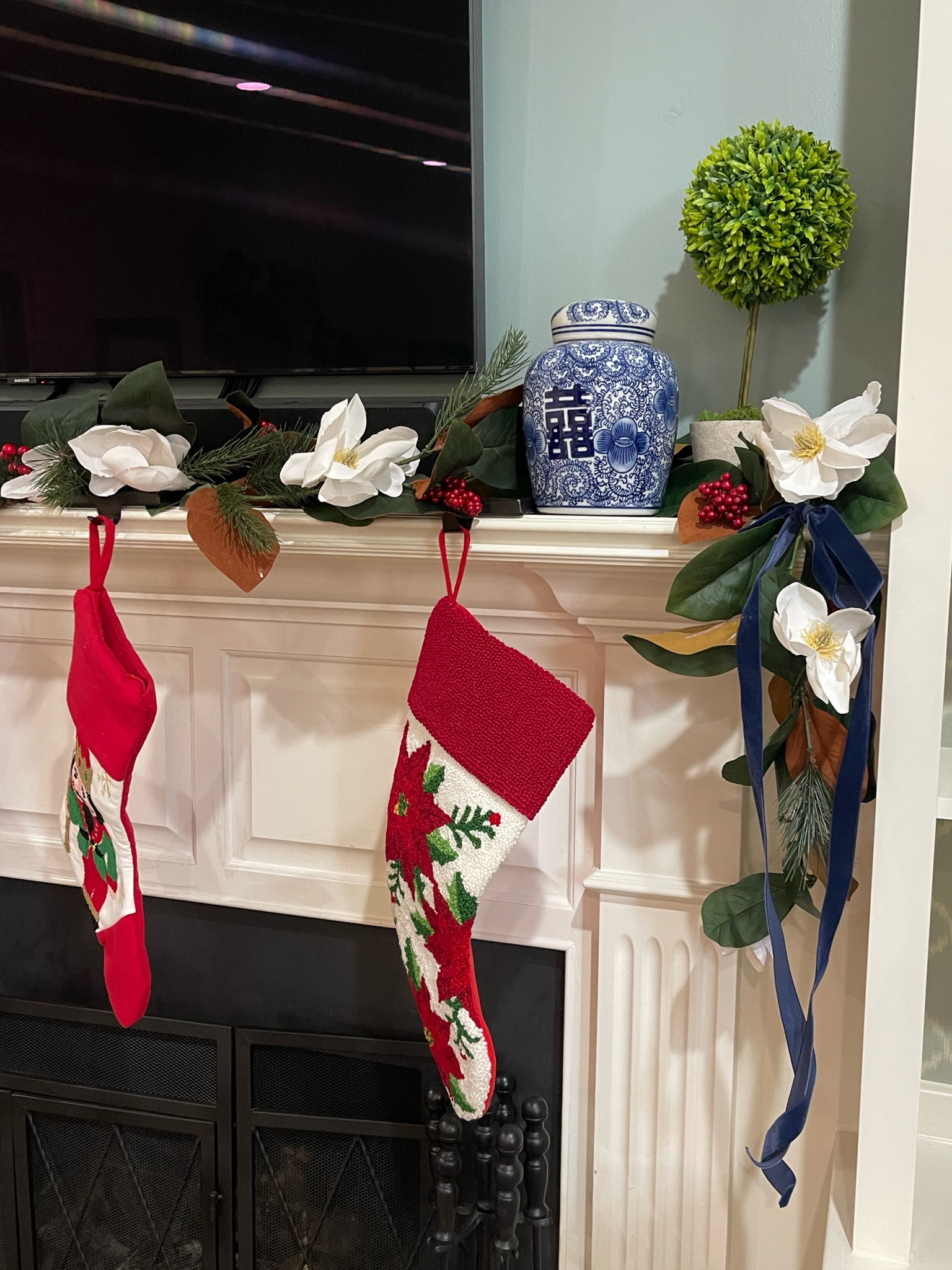 Magnolia Christmas garland, grandmillennial Christmas decor, Christmas mantle decor, fire place decor, ginger jar, Christmas stockings, topiary, chinoiserie Christmas 

#LTKHoliday #LTKFindsUnder50 #LTKHome