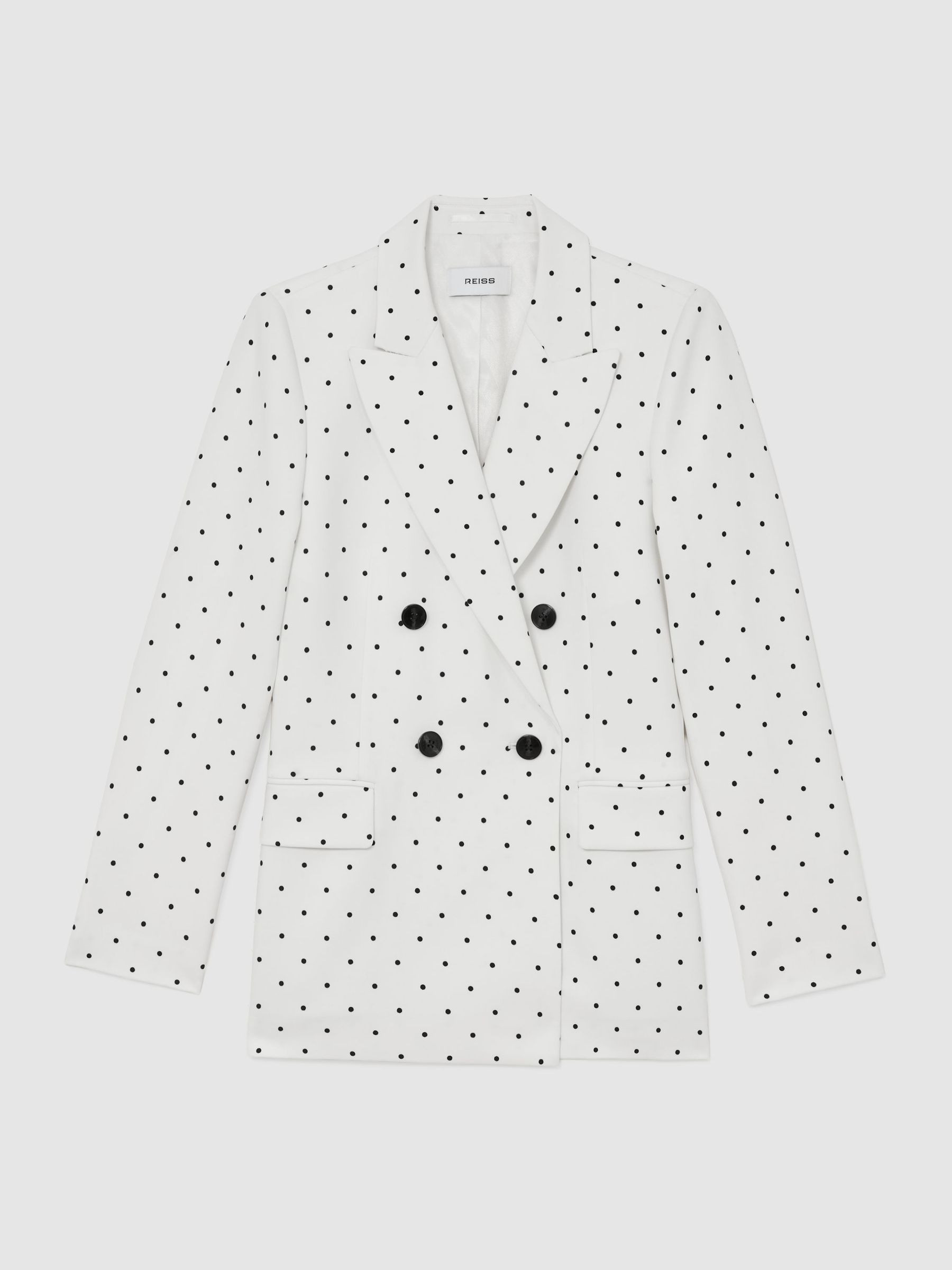 Reiss Polka-Dot Double-Breasted Suit Blazer in White/Navy - REISS | Reiss UK