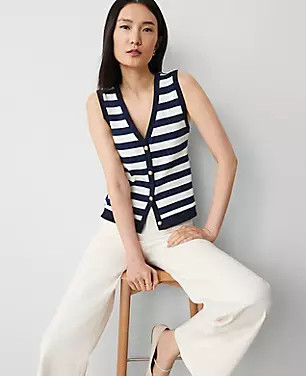 Striped V-Neck Vest | Ann Taylor