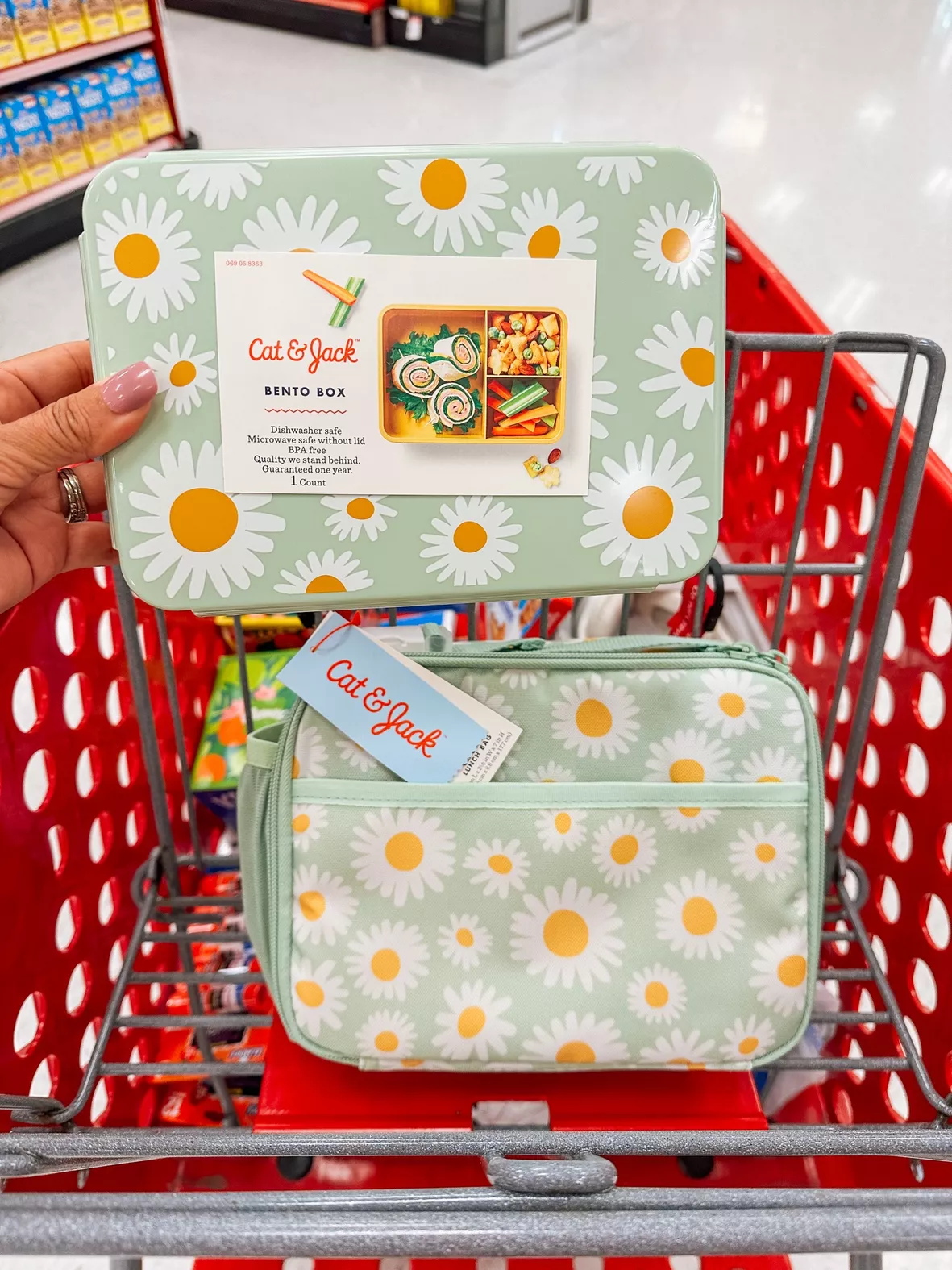 Daisy Print Lunch Bag, Portable Insulated Lunch Box Storage Bag