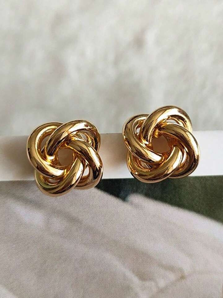 1pair Metallic Classic Minimalist Twisted Geometric Stud Earrings | SHEIN