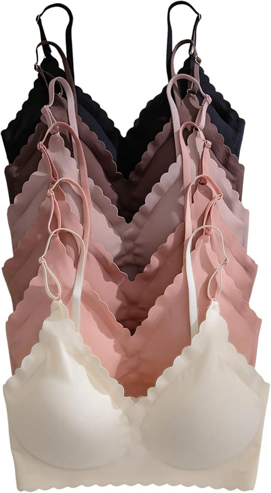Women's 6 Pieces Bra Scallop Seamless Padded Comfy Wireless Bralettes Cami Tops | Amazon (US)