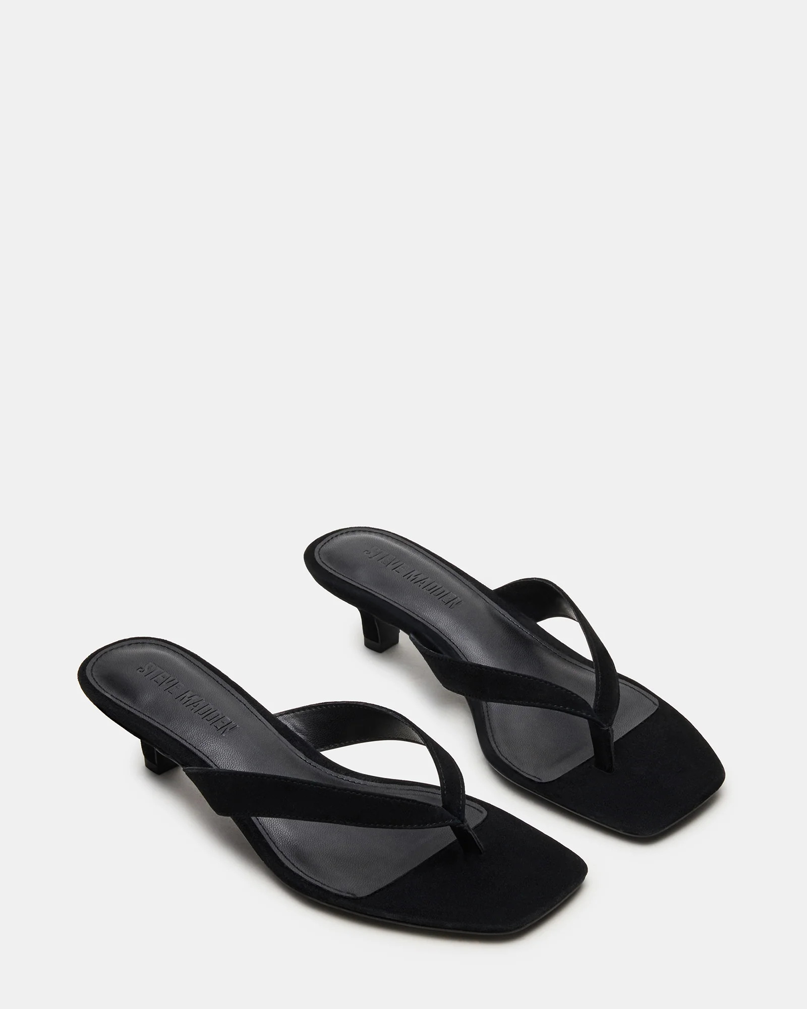 TRACIE Black Suede Thong Strap Women's Kitten Heel | Steve Madden (US)