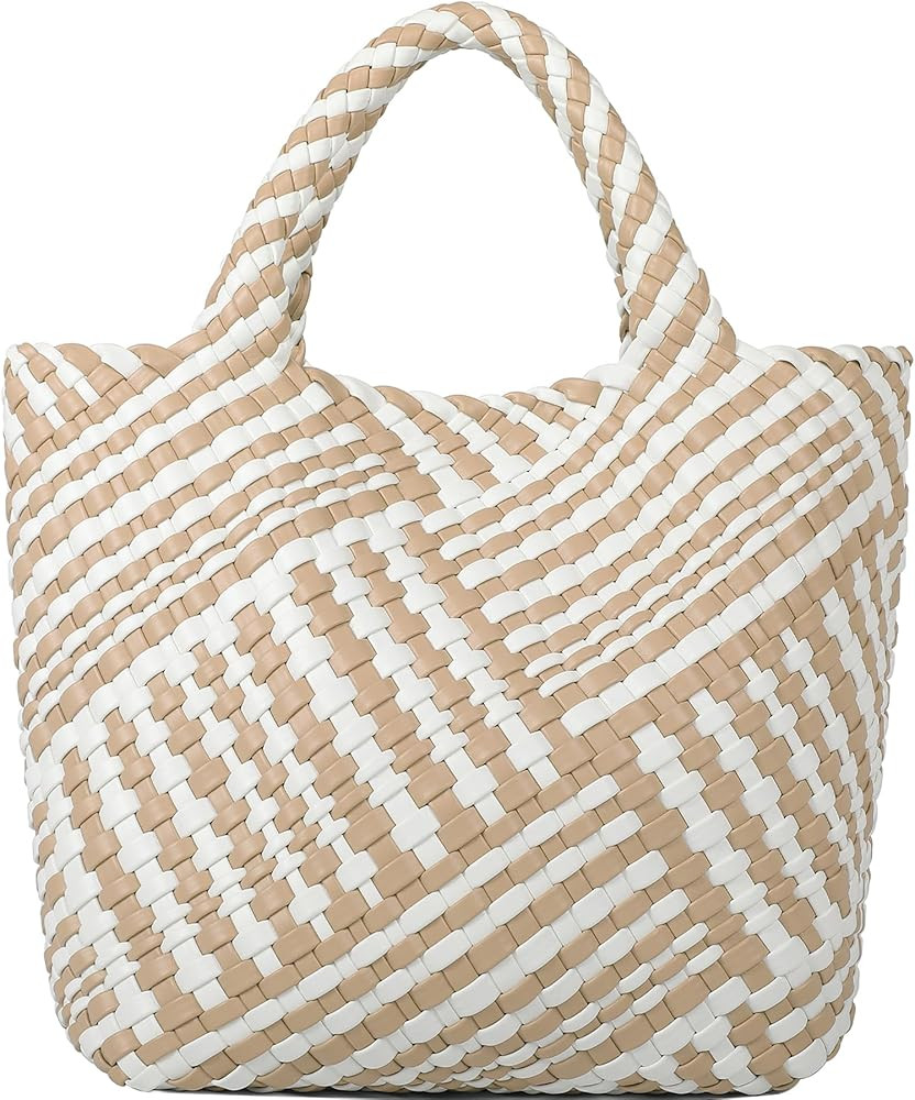 Woven Bag for Women, Vegan Leather Tote Bag Large Summer Beach Travel Handbag and Purse Retro Han... | Amazon (US)