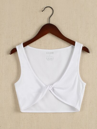 Rib Knit Twist Front Crop Tank Top | SHEIN