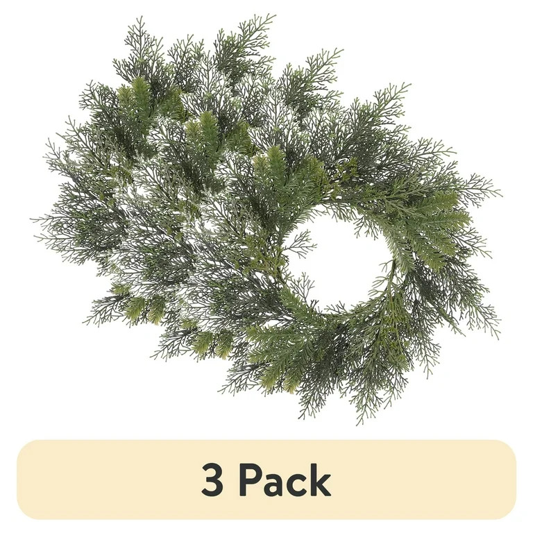 (3 pack) Mainstays 18 inch Artificial Green Pine Round Wreath, for Door or Wall, Metal Base | Walmart (US)