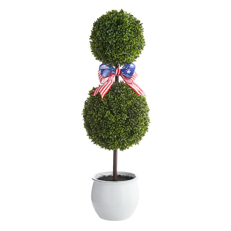 2-Ball Boxwood Topiary with Bow, 36" | At Home