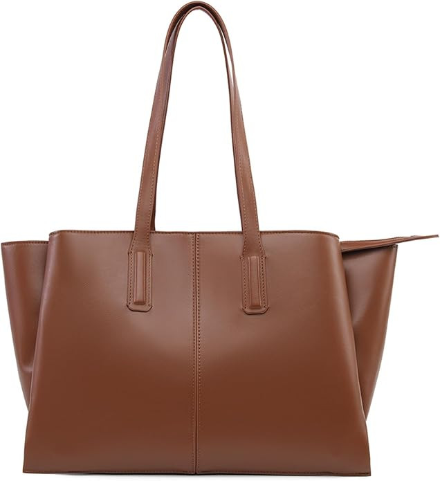 Work Tote Bag for Women Fits 14 In Laptop, Vegan Leather Purse with Compartments & Zipper, Struct... | Amazon (US)