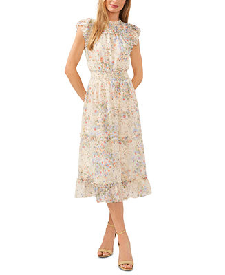 Women's Floral Flutter-Sleeve Midi Dress | Macy's