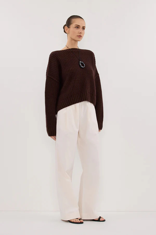 LIN CHOCOLATE BOAT NECK KNIT JUMPER | DISSH