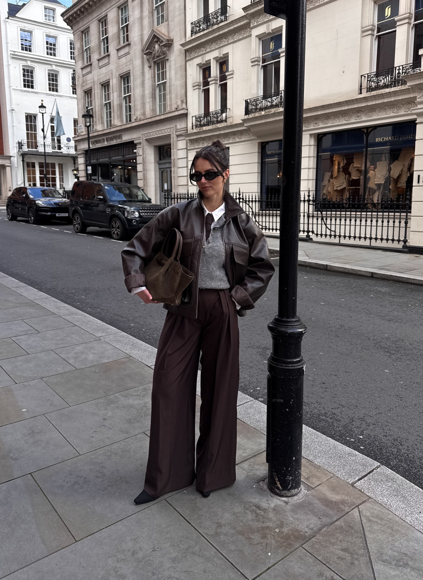 Brown leather jacket and brown wide leg trousers 

#LTKSpringSale #LTKgrwm #LTKootd