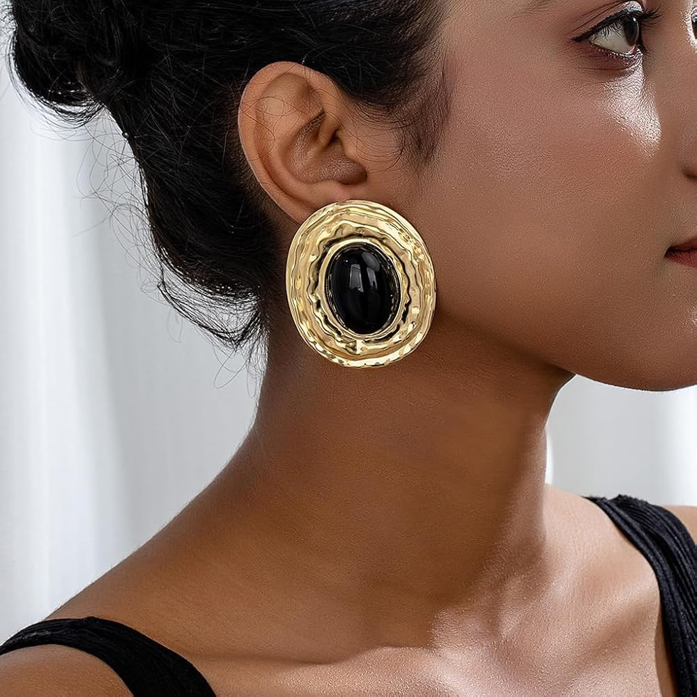 Chunky Gold Turquoise Statement Earrings for Women,Vintage Extra Big Oval Dangle Drop Earrings,Bo... | Amazon (US)