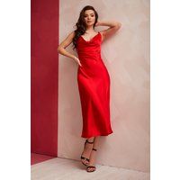 Red Silk Slip Dress Cowl Neck, Midi Dress, Bridesmaid | Etsy (US)