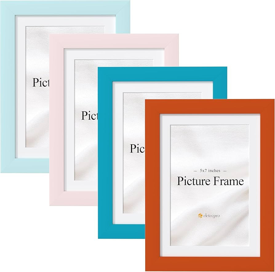 eletecpro 5x7 Picture Frames 4 Pack, Colorful Photo Frames Matted to 4x6 Photos or 5x7 No Mat, Cu... | Amazon (US)