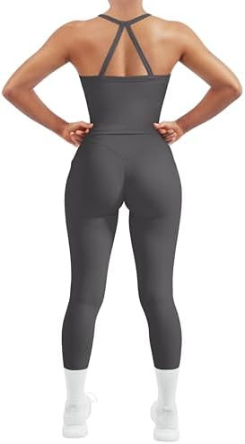 SUUKSESS Women 2 Piece Workout Sets Compression Tummy Control Leggings with Pockets Halter Built ... | Amazon (US)
