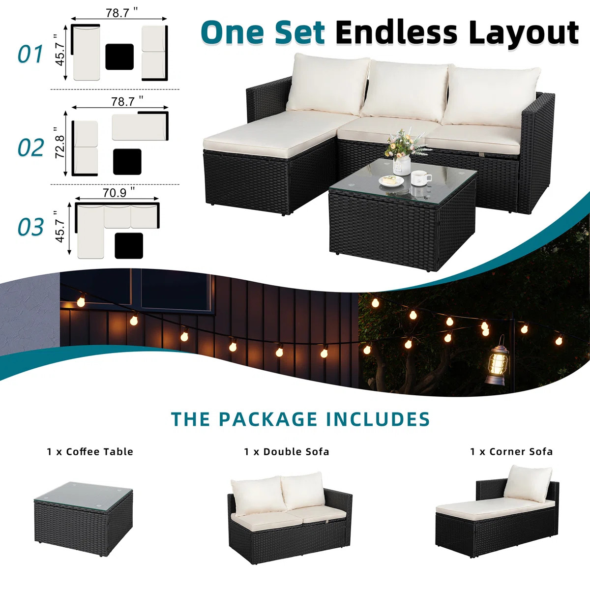 Patio Furniture Set 3 Piece Outdoor Sectional Patio Sofa, All-Weather Wicker Rattan Outdoor Furni... | Wayfair North America