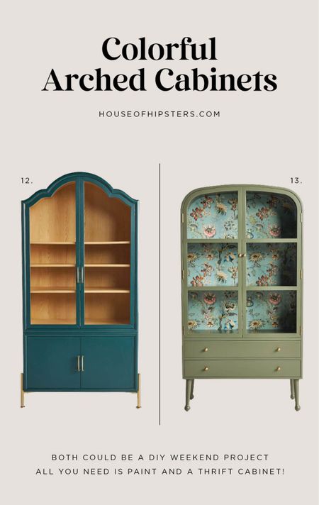 The arched cabinet is trending hard and I’m obsessed with these colorful arched display cabinets - especially the one lined with the gorgeous wallpaper. It’s time to zhush your dining room for those holiday parties! #archedcabinet #archedcabinets #displaycabinet #anthropologie 

#LTKover40 #LTKparties #LTKhome