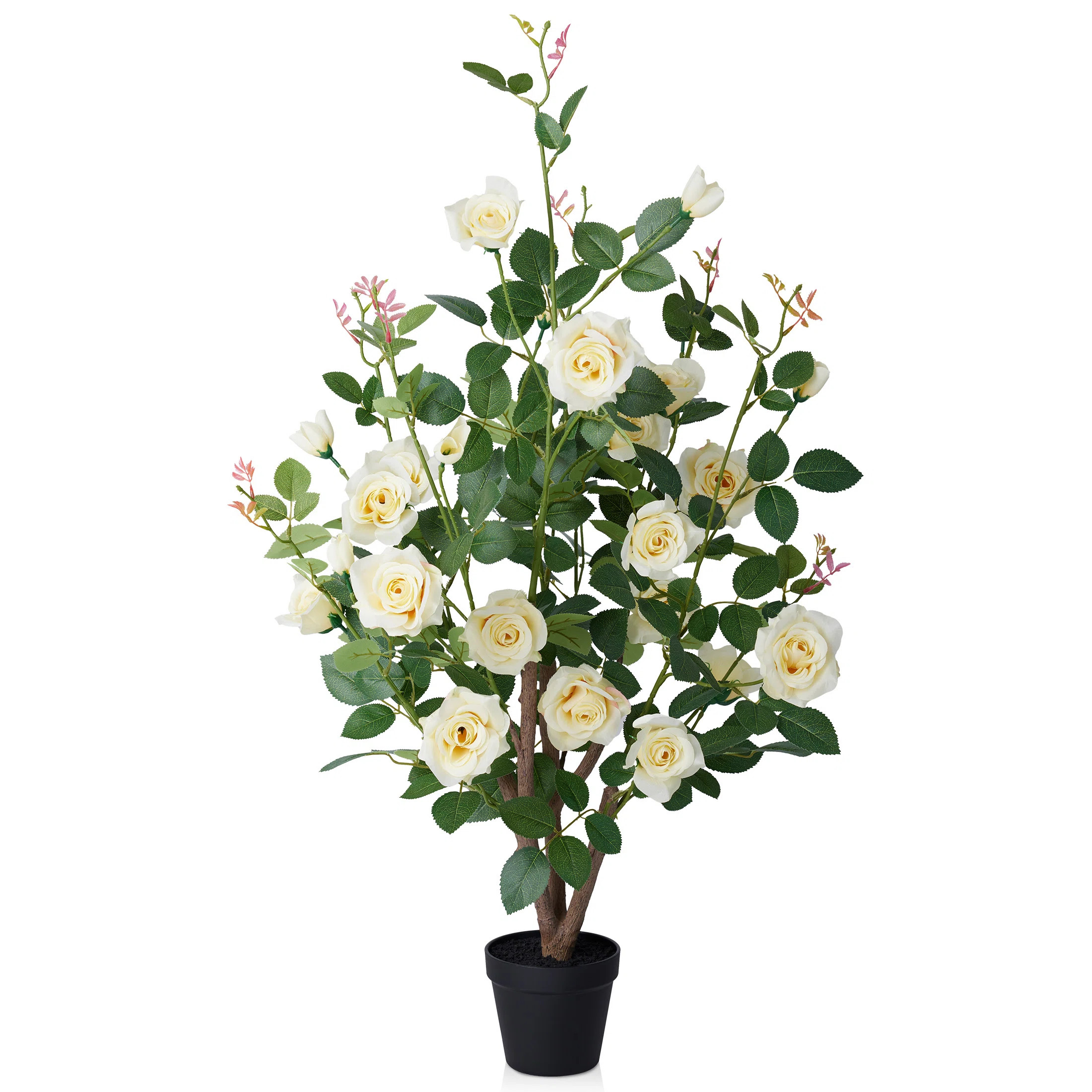 Adcock Premium Lifelike Artificial Rose Tree In Pot - UV-Resistant Faux Floral Floor Plant With L... | Wayfair North America