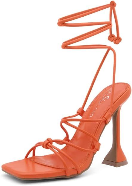Shoe Land Womens SL-Melody Lace Up Heeled Sandal Strappy Heels Square Open Toe Tie Up Stiletto Hi... | Amazon (US)