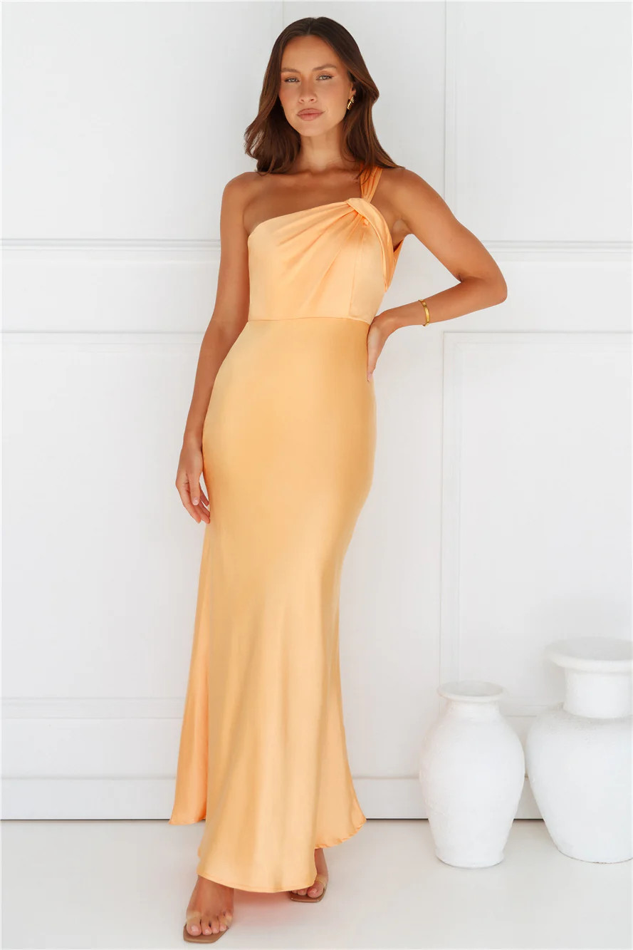 Graceful Elegance One Shoulder Satin Maxi Dress Orange | Hello Molly (AU)