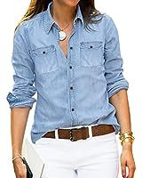 luvamia Denim Shirt Women Chambray Jean Western Shirts Long Sleeve Button Down Tops | Amazon (US)