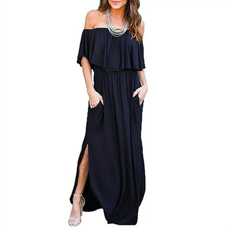 Womens Off The Shoulder Ruffle Party Dresses Side Split Beach Maxi Dress | Walmart (US)
