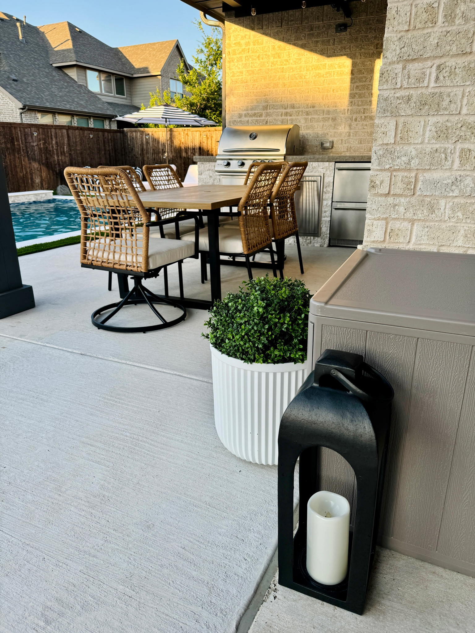 Outdoor dining table and outdoor decor. Perfect additions to our pool. #outdoorliving #outdoordining #outdoordecor #backyard 

#LTKHome #LTKxWalmart