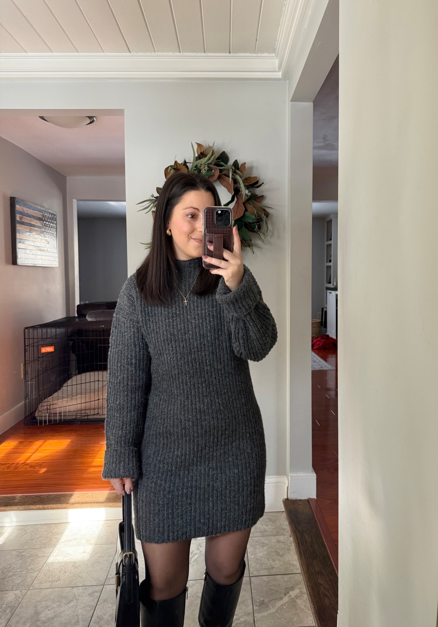 Size xs sweater dress, SO cozy!

Date night outfit, winter dress, valentines outfit, neutral outfit, knee high boots, petite outfits, gold jewelry, cross necklace 

#LTKValentine #LTKSeasonal #LTKPetite