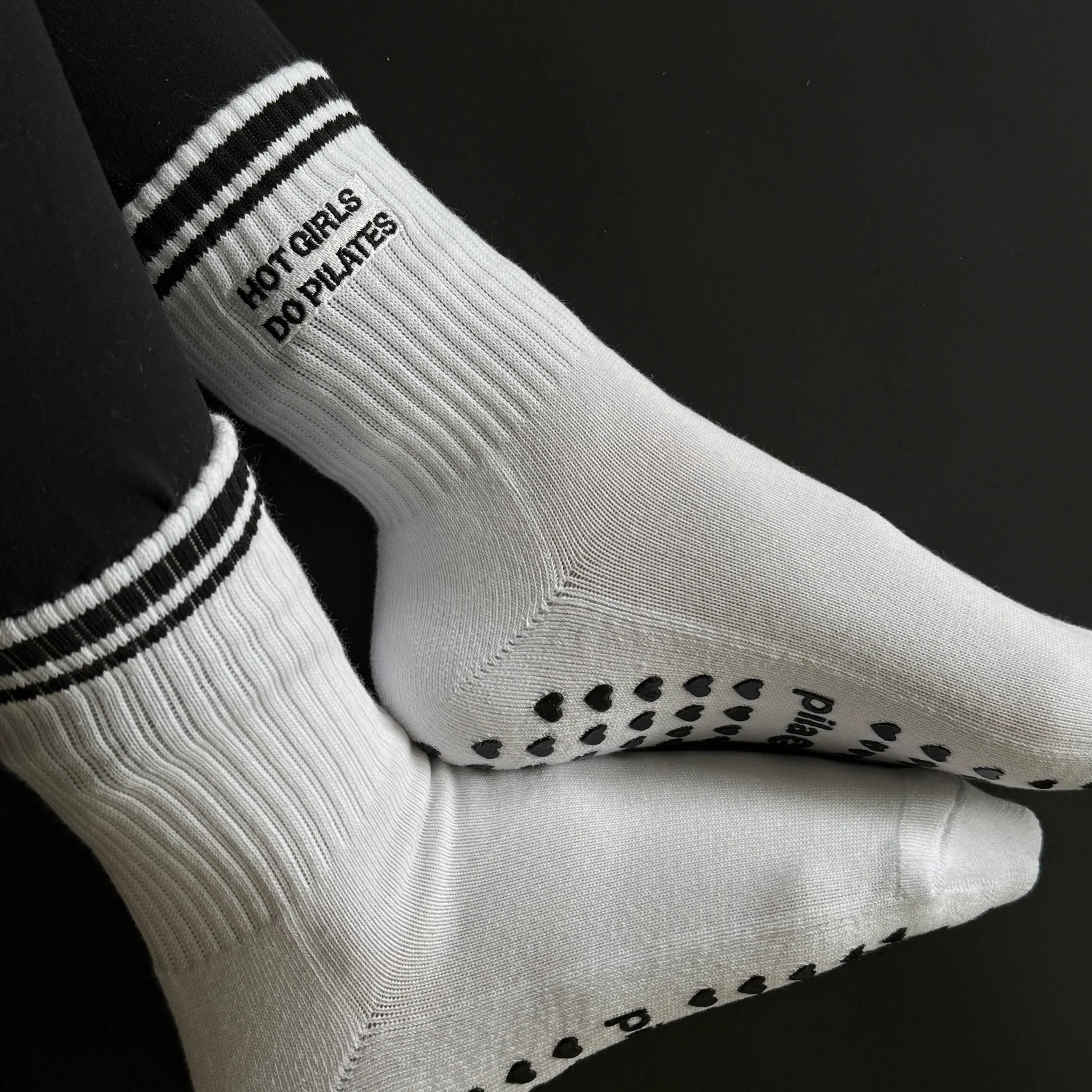 Hot Girls Do PILATES Sock - White/Black | Pila-Barre