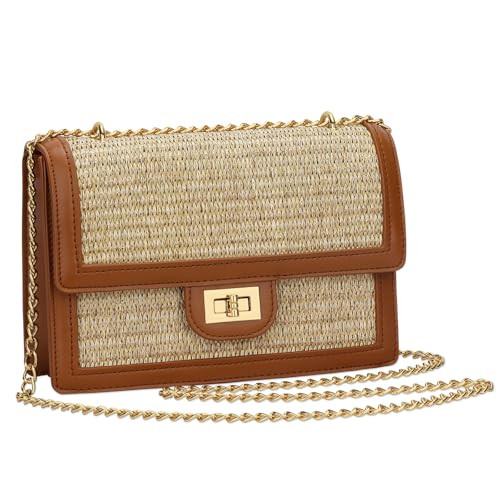 KKXIU Women Straw Crossbody Bag Summer Shoulder Bag Beach Handbag Vegan Leather Purse | Amazon (US)
