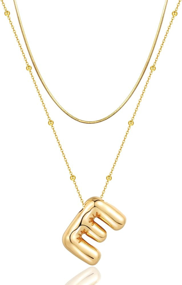 LUCA SMITH Initial Necklaces for Women, Dainty Balloon Bubble Letter Necklace, Name Letter Alphab... | Amazon (US)