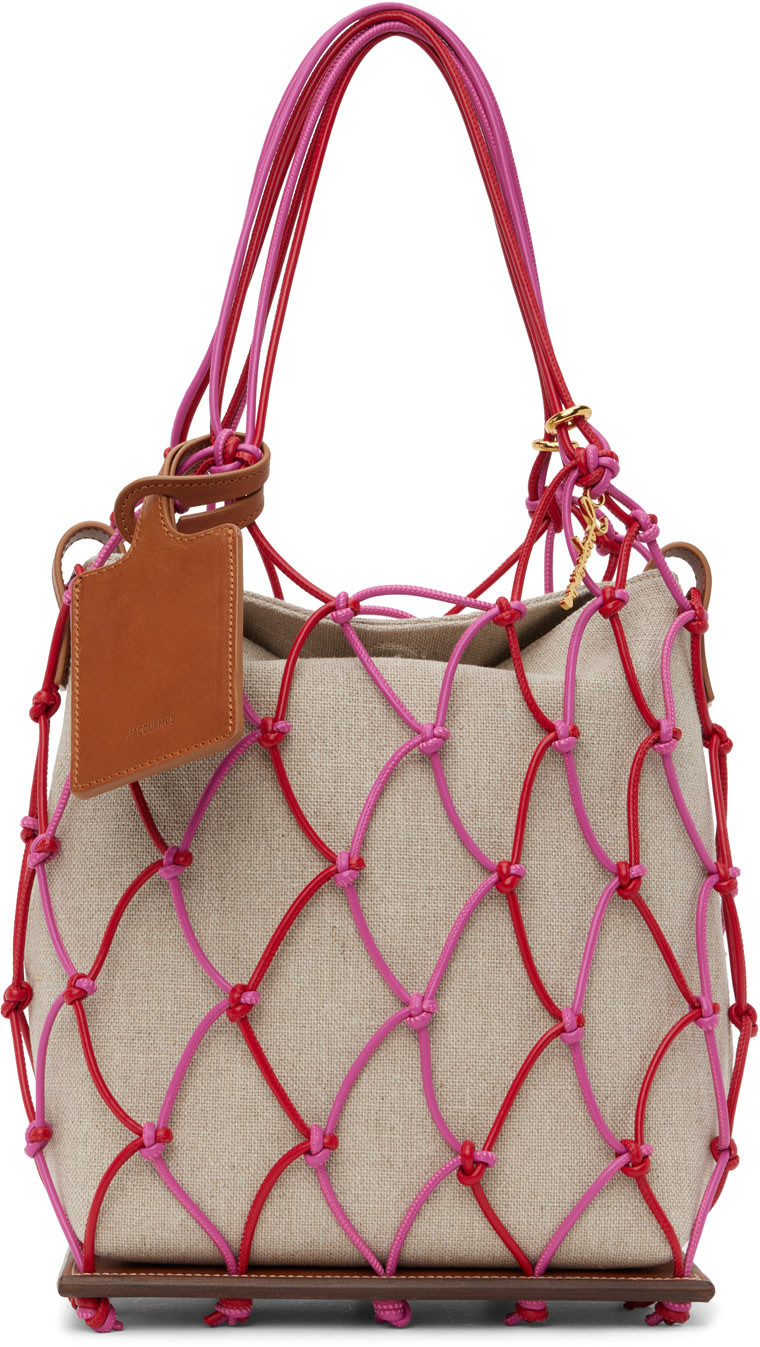 Beige & Pink Le Raphia 'Le Petit Filet Pralu' Tote | SSENSE