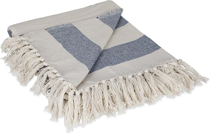 DII Rustic Farmhouse Cotton Cabana Striped Blanket Throw with Fringe, 50 x 60 - Cabana Striped Fr... | Amazon (US)