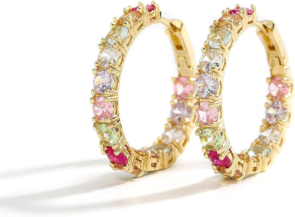 Colorful Hoop Earrings, Sparkly Crystal Cubic Zirconia Hoop Earrings for Women Hypoallergenic Sma... | Amazon (US)