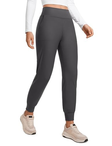 CRZ YOGA Womens Fleece Lined Workout Joggers with Pockets 27.5" - Hiking Running Outdoor Pants Water Resistant Winter Warm Ink Gray X-Large | Amazon (US)