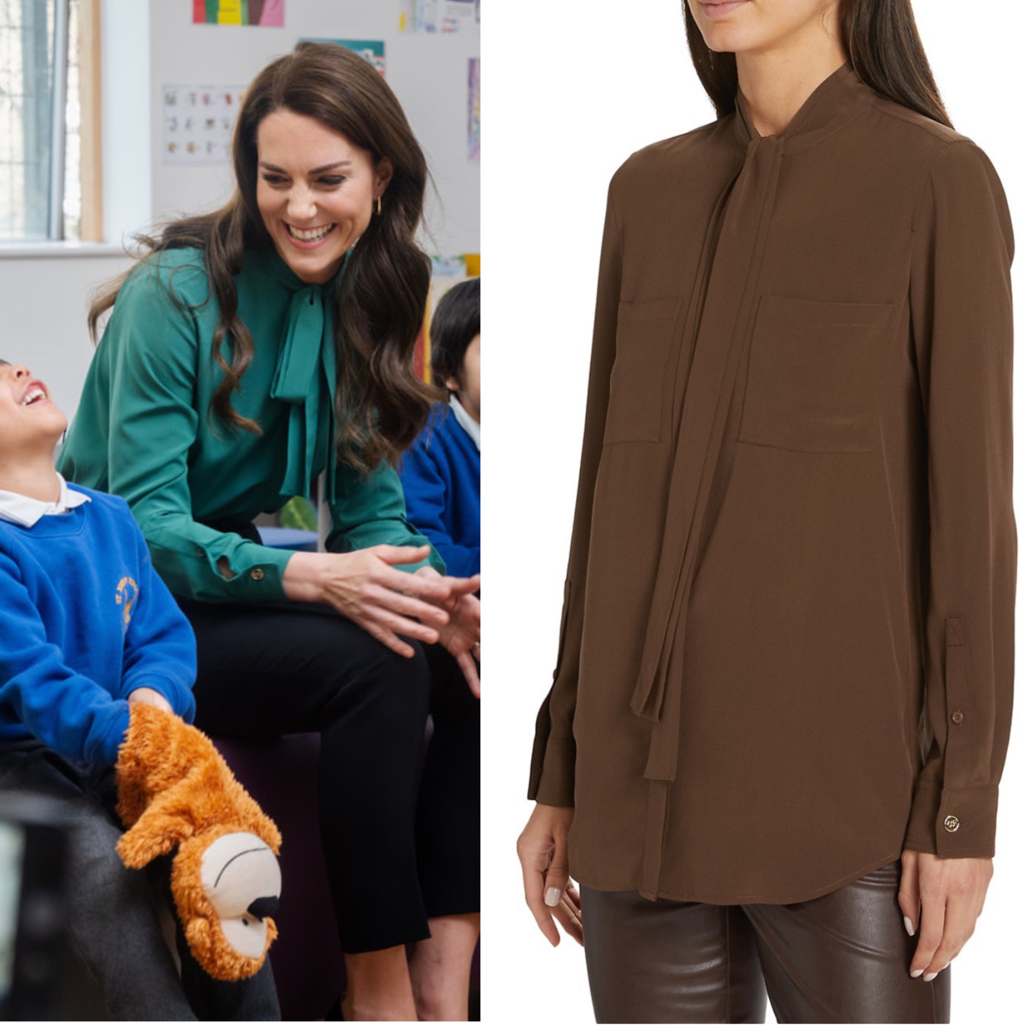 Kate wearing Burberry neck tie silk blouse #work

#LTKstyletip