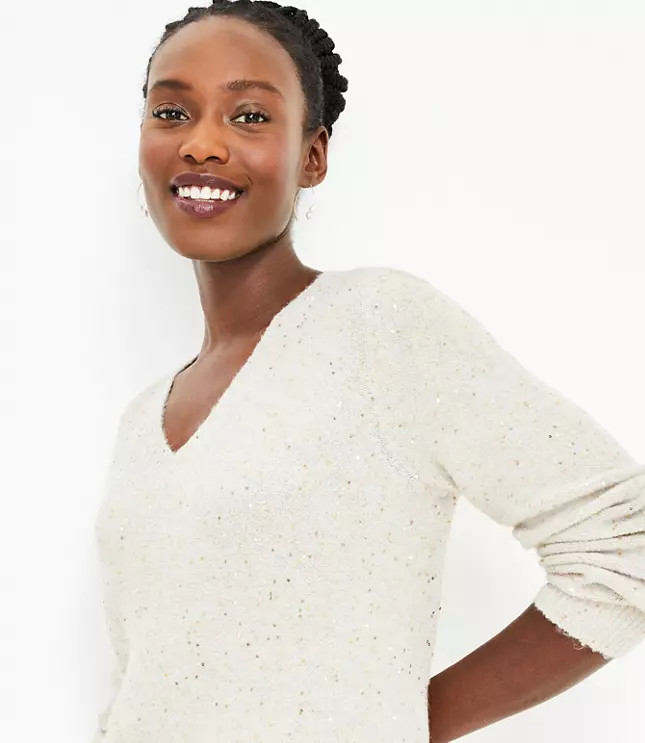 Multicolored Sequin V-Neck Sweater | LOFT