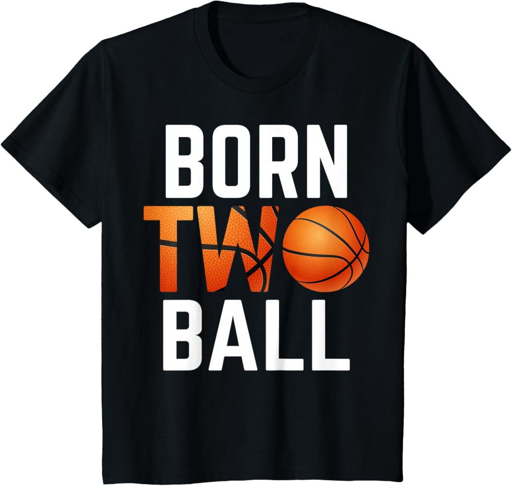 Kids Born Two Ball Basketball 2 Years Old Birthday Party Kids T-Shirt | Amazon (US)