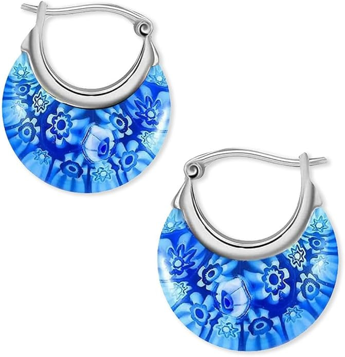 Murano Style Glass Hoop Earrings for Women Trendy Daisy Flower Stainless Steel Dangle Fun Vibrant... | Amazon (US)